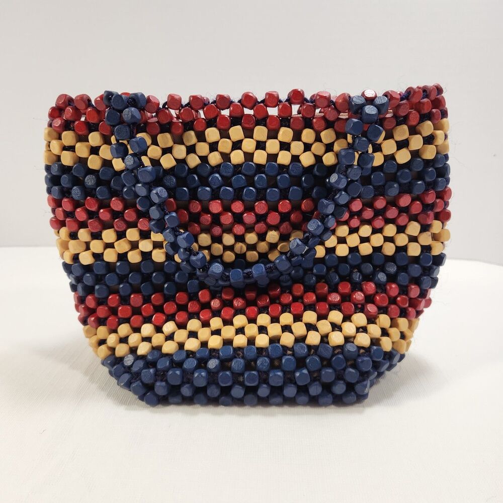 The SAK Montara Wood Hand-Beaded Small Tote Red Blue Tan Patriotic USA Summer - Picture 4 of 16